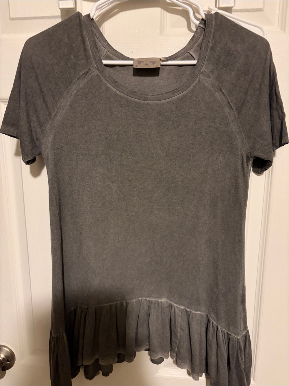 Dantelle Washed Gray Short Sleeve Ruffle Hem Top